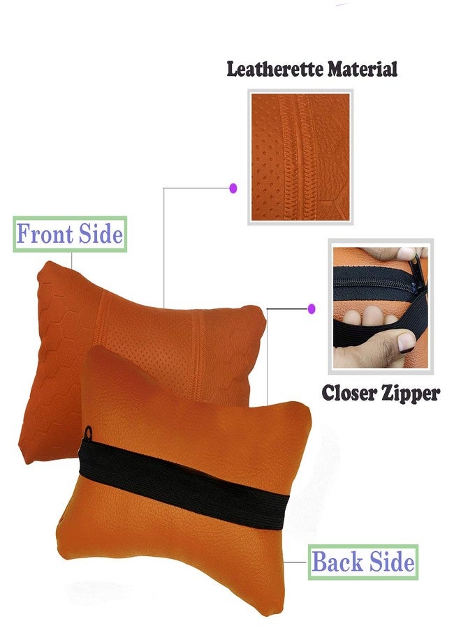 Adroitz Orange Universal Neck Rest Pillow Faux Leather Material in Football Design for All Car_1220 - Image 2